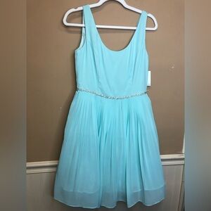 A.drea Aqua Blue Pleated Bottom Dress Bling Waistline Size M Juniors NWT